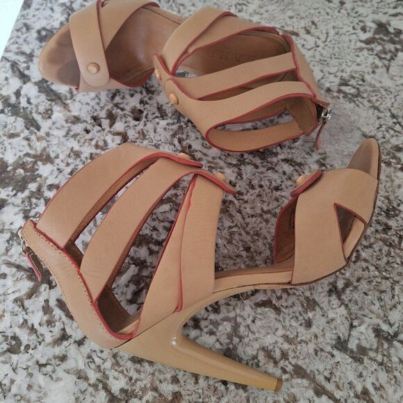L.A.M.B Leather strappy nude heels sandals size 8.5 - Picture 7 of 14